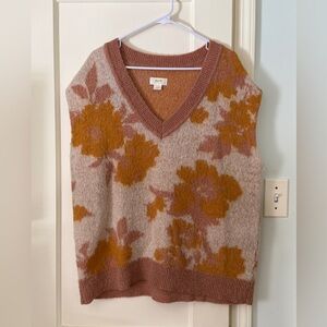Anthropologie Floral V-Neck Sweater Vest - Pink and Orange